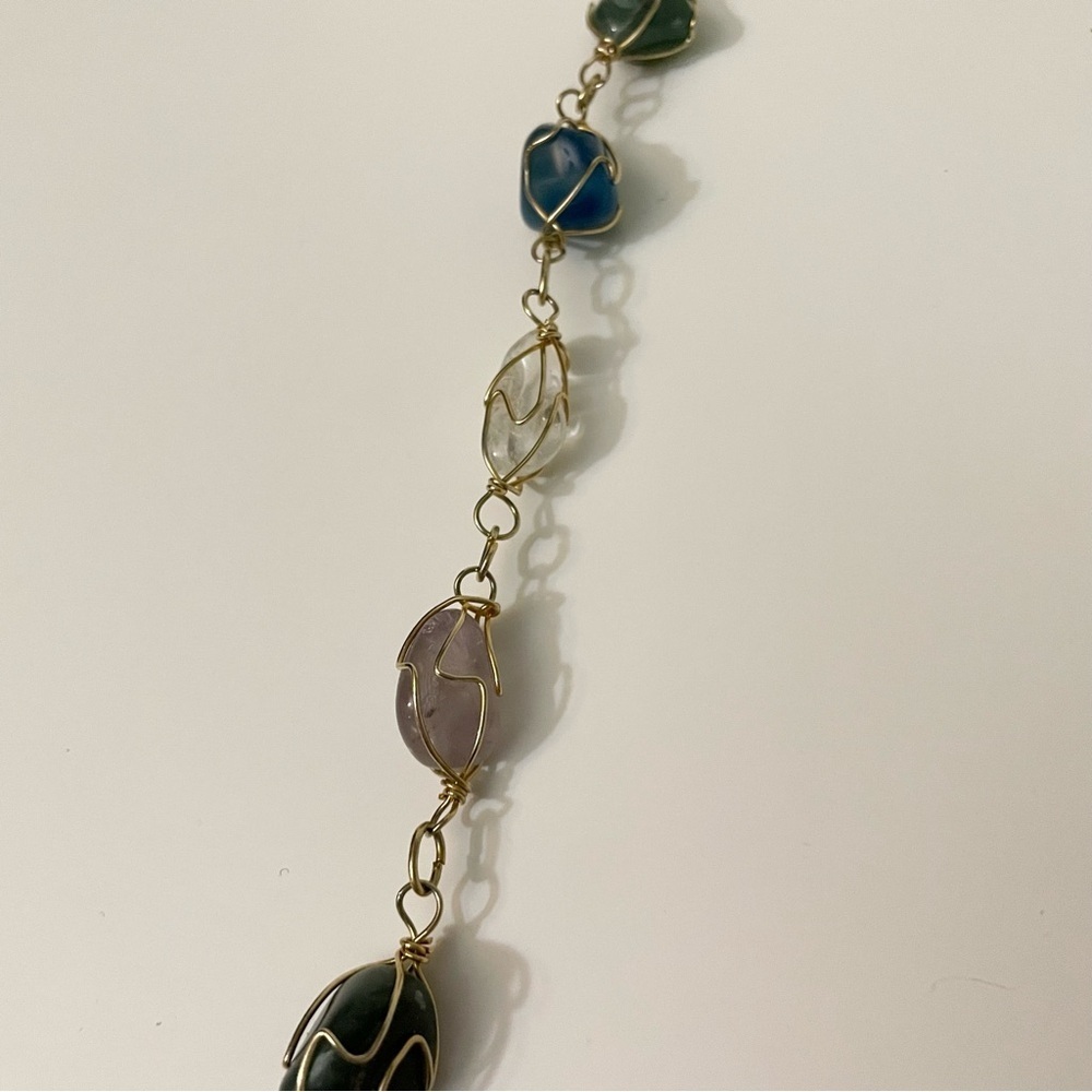 Boho Multi Gemstone Wire Wrapped Necklace Tumbled Stone Crystal Jewelry - Picture 7 of 15